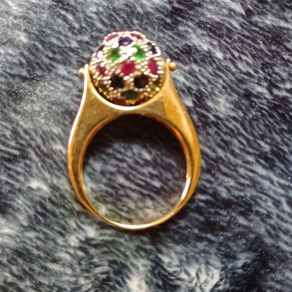 Chuck Clemency 14k YG Ruby Emerald Sapphire Spinning Ball Ring - Picture 1 of 6